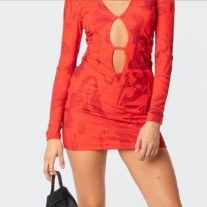 Edikted pop art red cut out mini